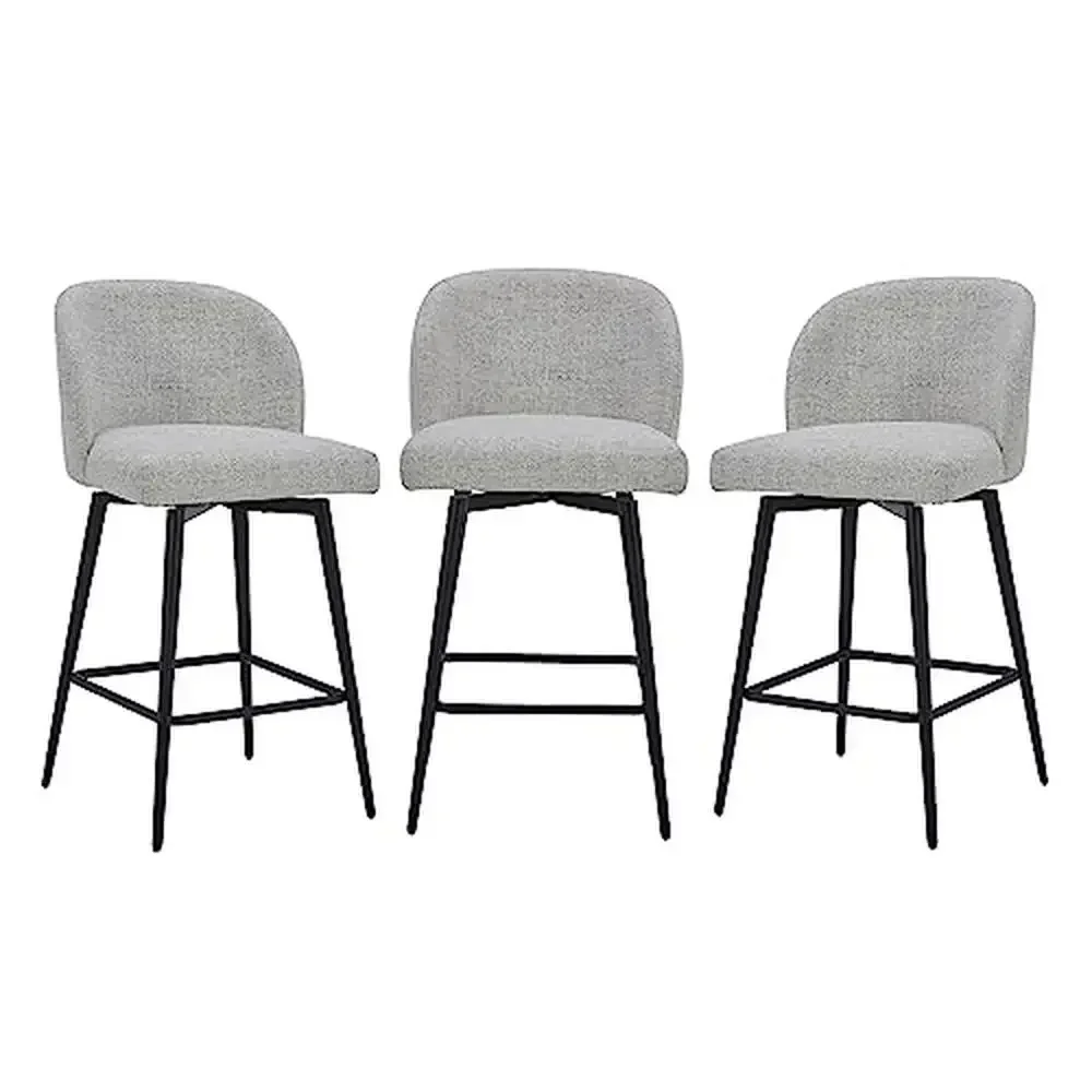 Swivel Upholstered Barstools Set of 3 360° Metal Legs Fabric White Comfortable Counter Height Seat Home Kitchen Island Style