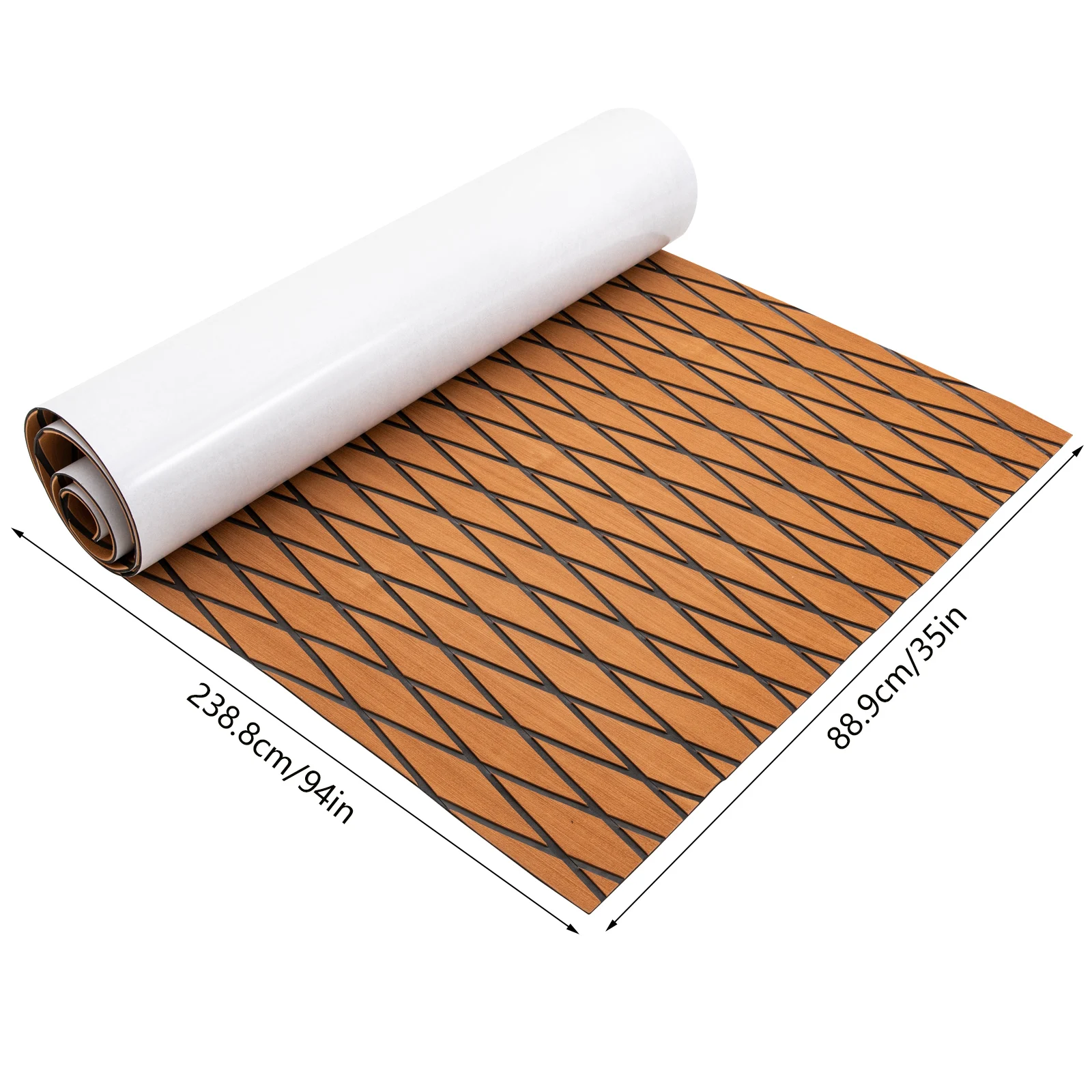 Boat Flooring EVA Foam Decking Sheet Faux Teak Marine Carpet Non-Slip Self-Adhesive Flooring Material for Kayak 94 X 35 Inch