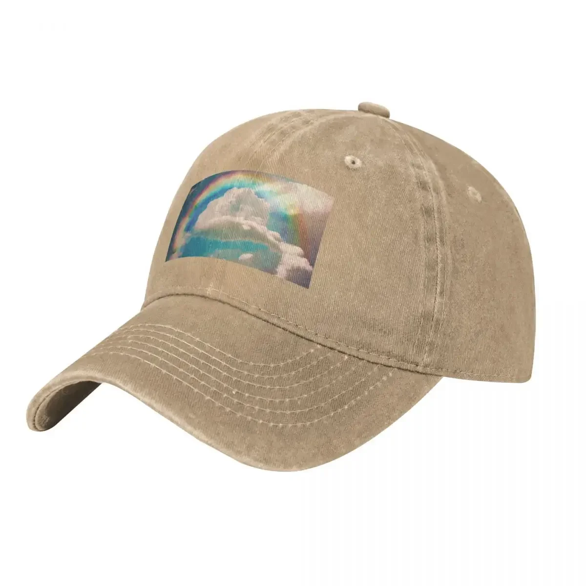 Colorful Rainbow In A Blue Sky With Puffy Whilte Clouds As A Symbol Of Hope And Fortune Baseball Cap Tactical Cap Ladies Men's