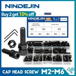 NINDEJIN altıgen altıgen soket ŞAPKA vida somunu 12.9 sınıf karbon çelik m2 m2.5 m3 m4 m5 m6 vida seti cıvata ve somun çeşitleri kiti