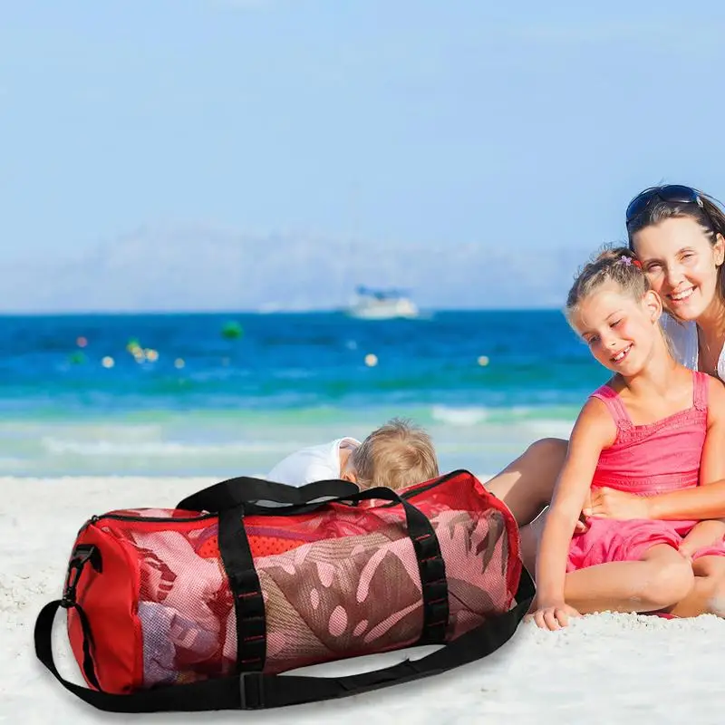 

Beach Bag With Zipper Womens Shoulder Bag Sandproof Mesh Swimming Pool Travel Bags Large Beach Tote Grocery Storage Net Women's