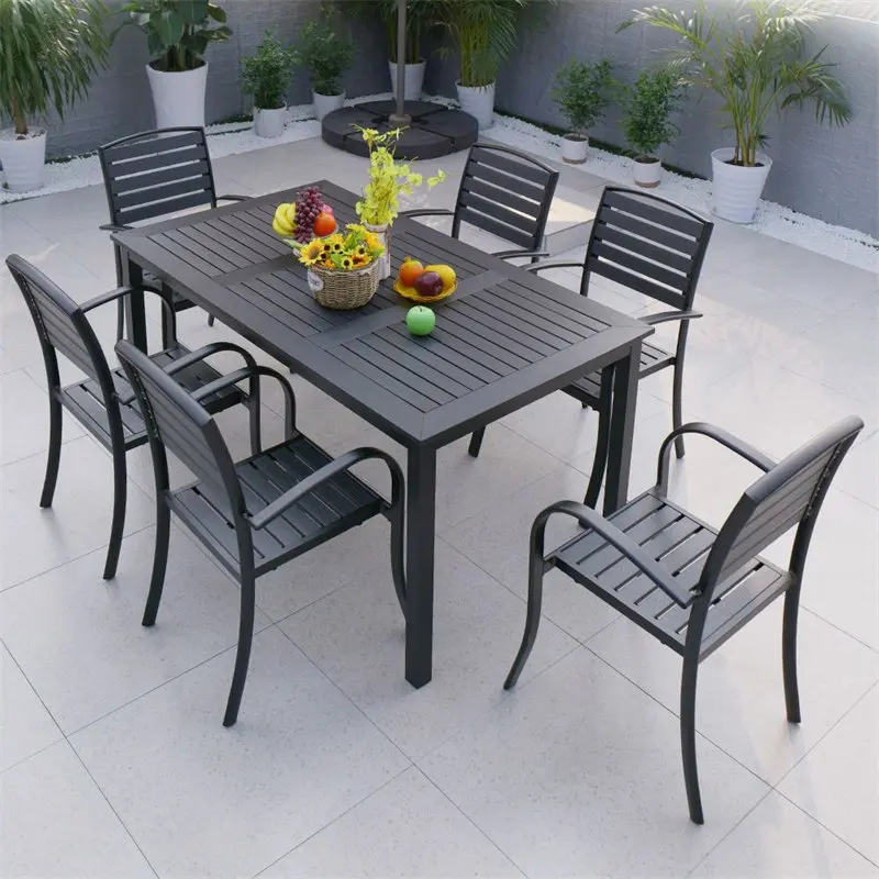Terrace casual dining table and chair combination simple villa courtyard cafe with anti-corrosive wood chairs
