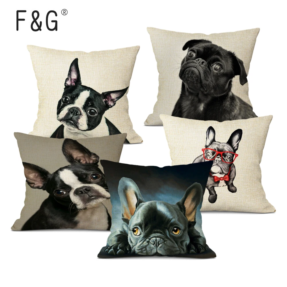 Boston Terrier French Bulldog Pug Cushion Cover Linen Pillow Case 45Cmx45Cm Square Office Home Decorative Pillows Cover