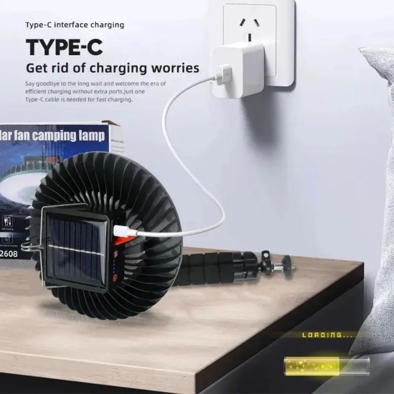 Ventilateur de Camping solaire multifonctionnel, 2400mAh, chargeur USB, ventilateur de plafond électrique Portable sans fil avec batterie externe, lumière LED