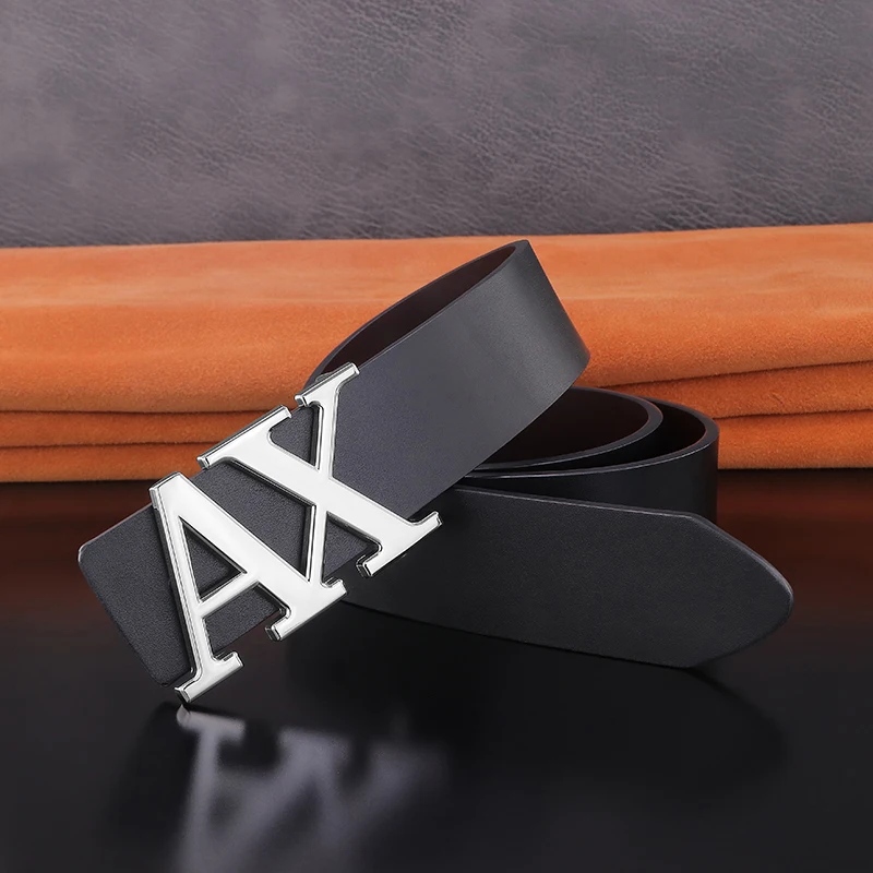 High Quality A letter slide buckle luxury brand genuine leather designer belts men fashion 3.8cm casual Waistband coffee