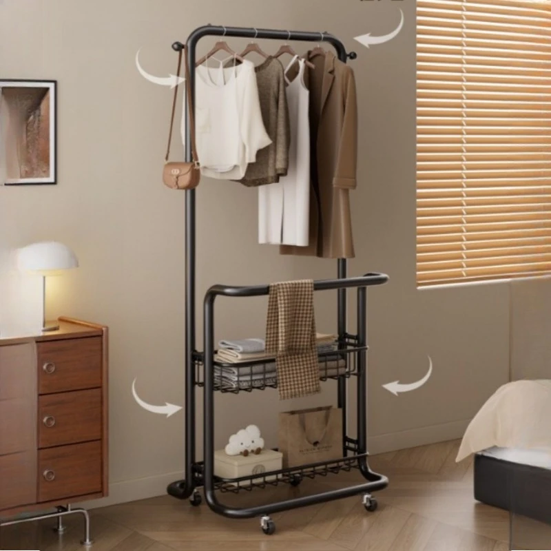 黒色の金属製壁掛けコートラック、可動式床から天井までのコートラック、バッグ用、家庭用、自立式衣類ラック、リビングルーム家具