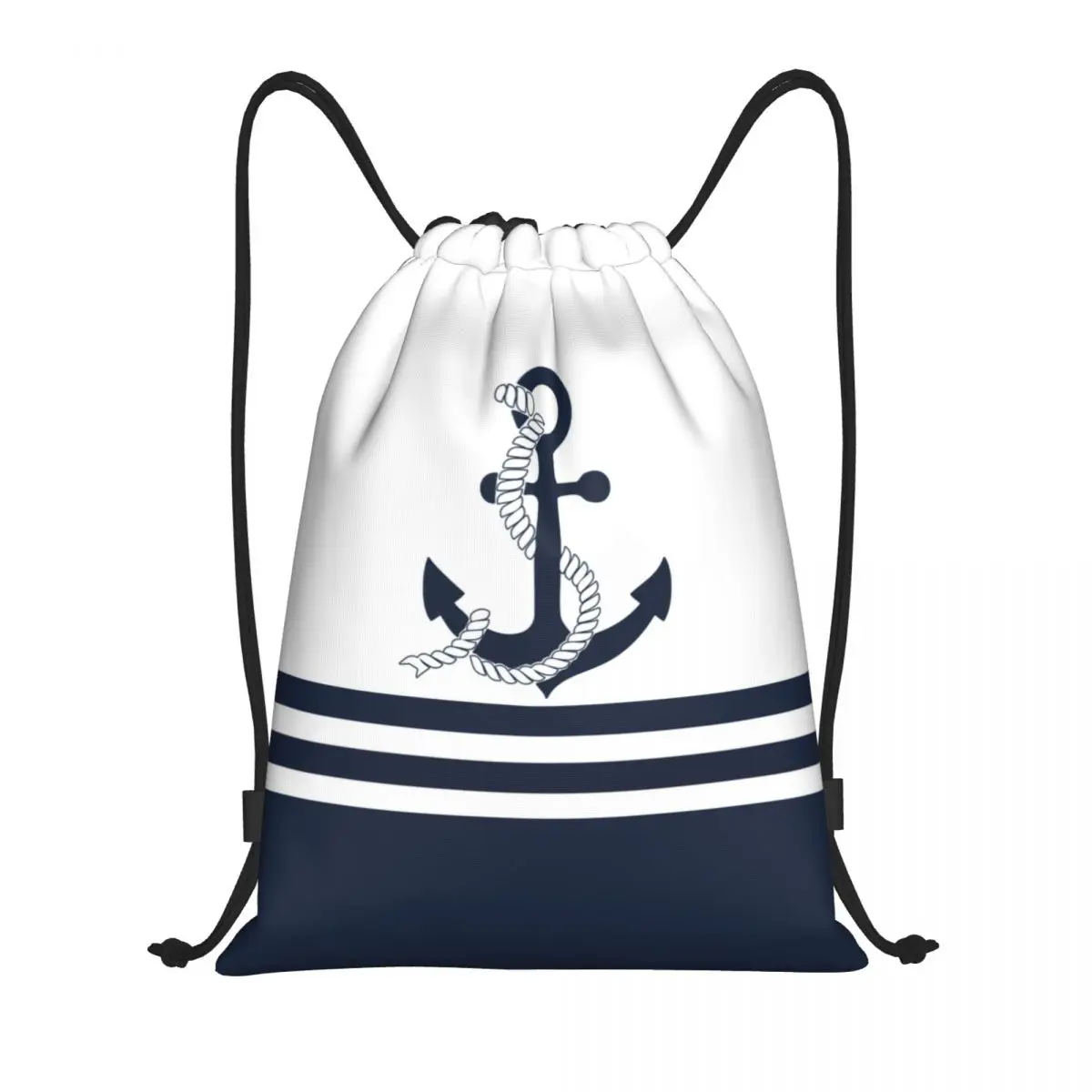 

Custom Nautical Blue Anchors Stripes Drawstring Backpack Bags Men Women Lightweight Gym Sports Sackpack Sacks for Training