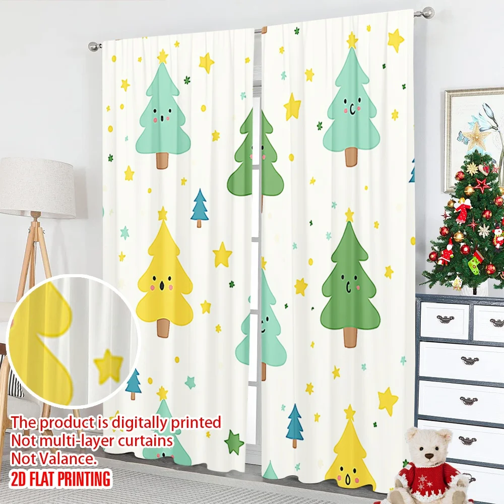 2 قطعة 2D الطباعة المسطحة عيد ميلاد سعيد الستار الشعبي لطيف شجرة عيد الميلاد احتفالية البوليستر دون عطلة الكهرباء #5