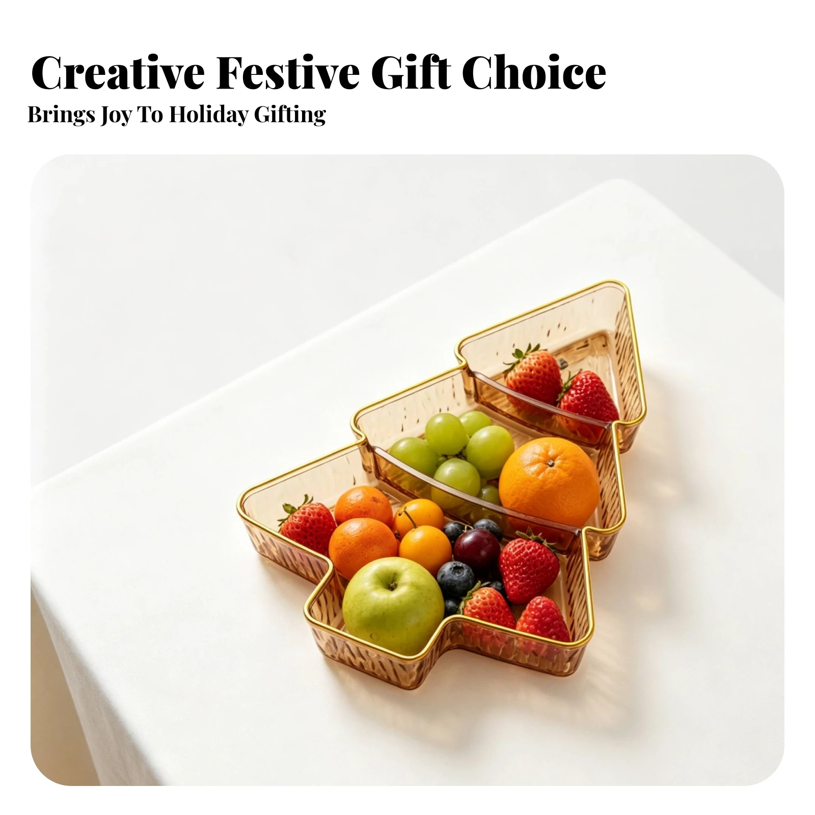 2 Pieces Amber-Gold Sturdy Plastic Tiered Fruit Tray Christmas Tree Compartment Plate Multi-Section Christmas Tree Fruit Tray
