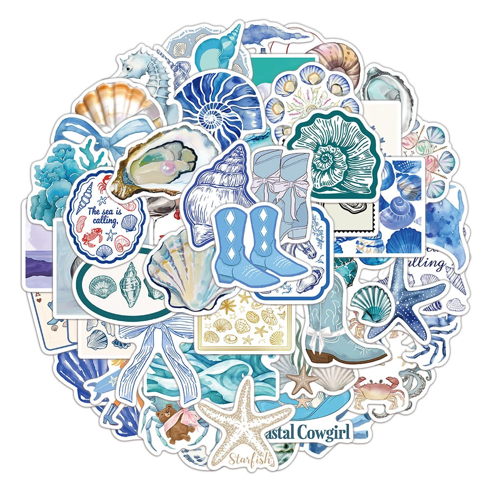 

10/30/50pcs Cute Blue Coast Girl Cartoon Stickers Ins Style Ocean Aesthetic Decals Notebook Phone Suitcase Graffiti Sticker Pack