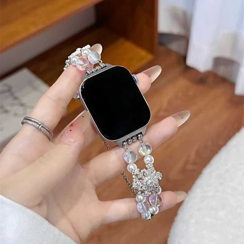 

Snowflake set with diamond pearls suitable for HW Watch Fit3/Fit4 straps and HW Band 8/9/10NFC handmade straps