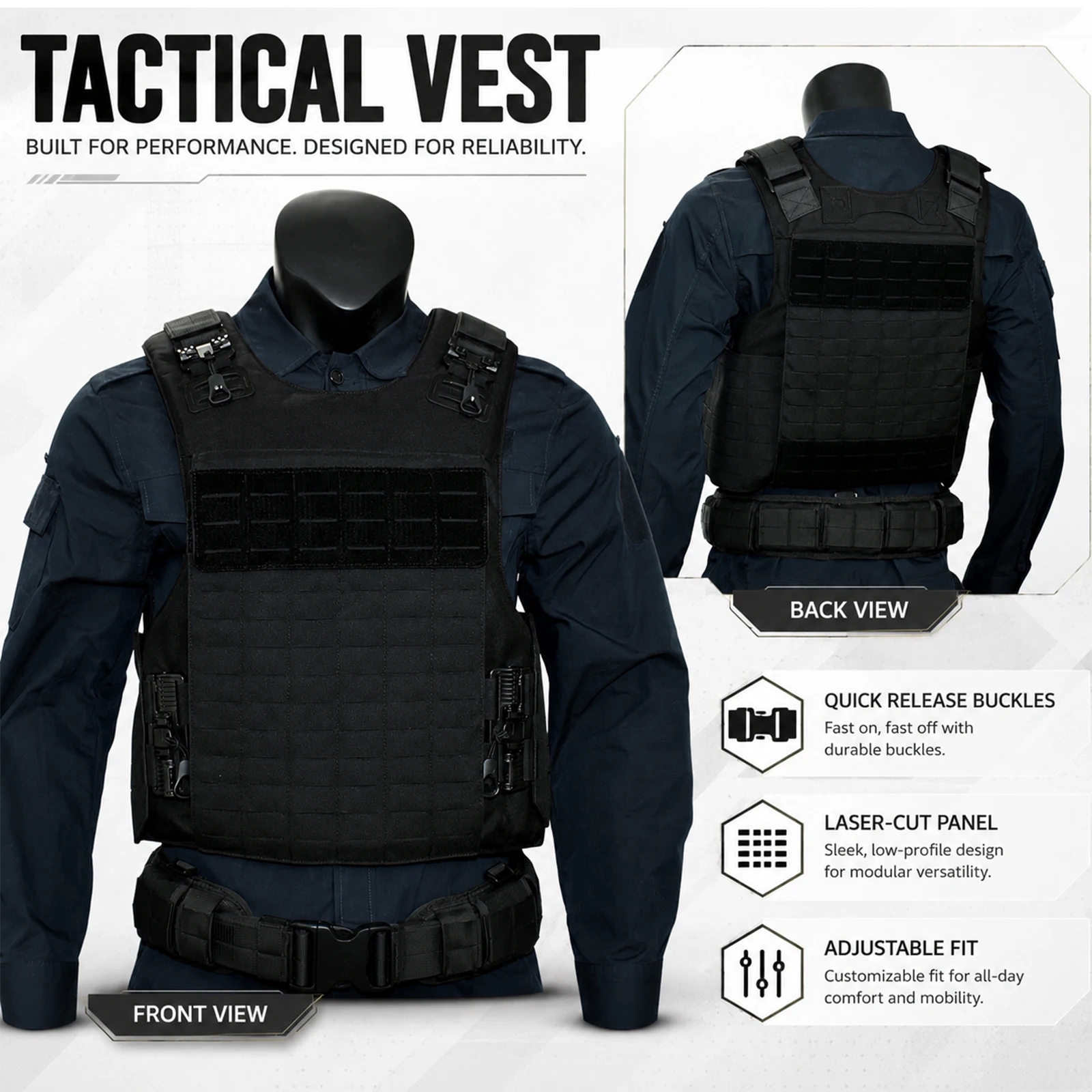 Full Set Tactical Vest Quick Release Modular Molle Heavy Duty Airsoft Combat Plate Carrier