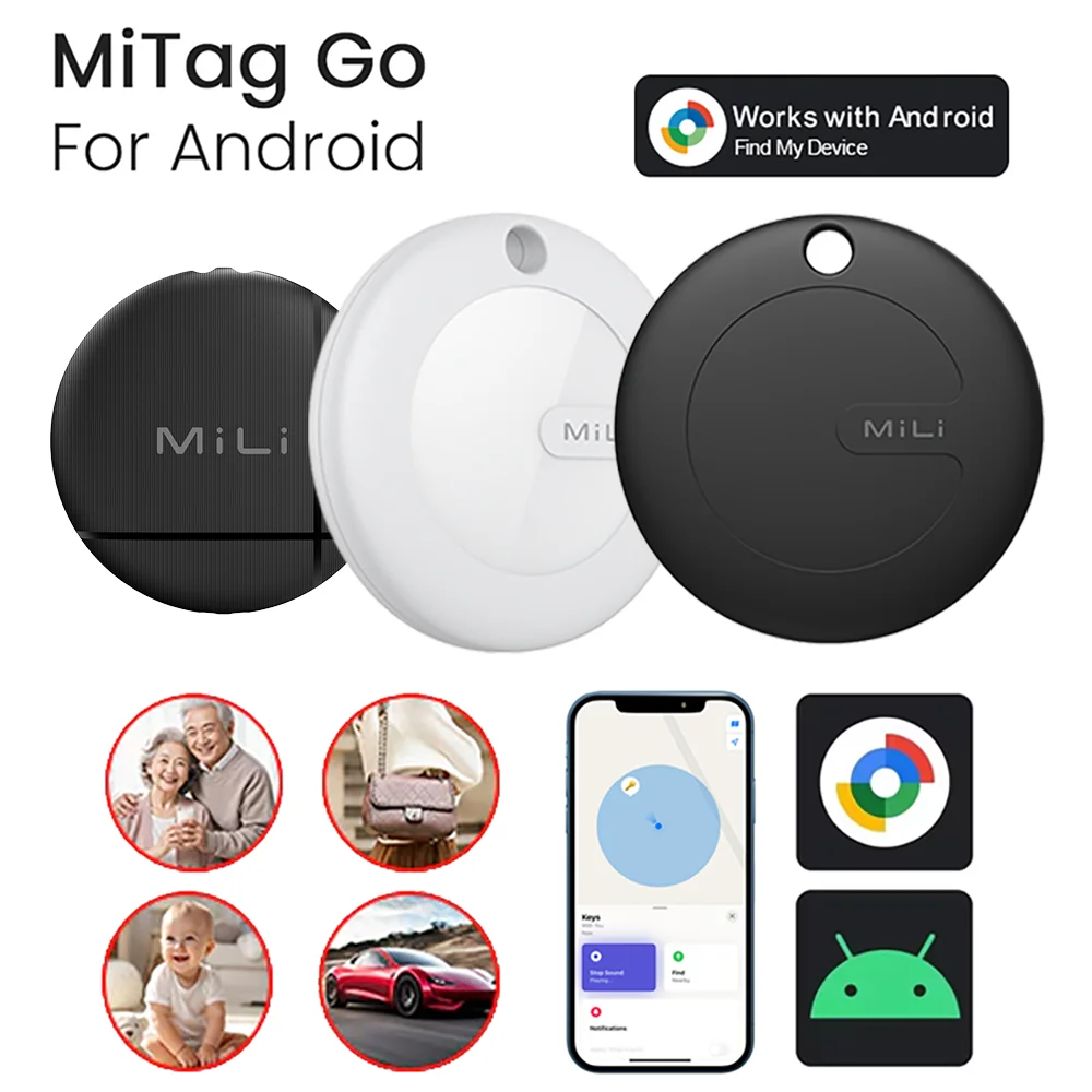 Pelacak Mobil Anti-Hilang MiLi LiTag/MiTag Khusus Android, Smart Tag BLE Kompatibel dengan Google Find My, Set 1/4 Buah
