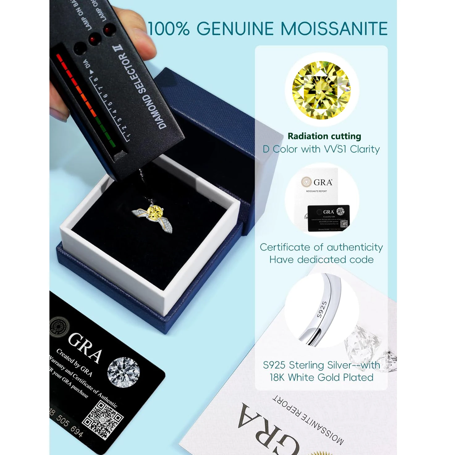 100% Genuine Yellow Moissanite Ring wit Certificate Passed Diamond Test S925 Silver Women Fine Jewelry Anniversary Gift