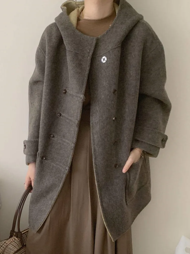 ZMEENNA Damen-Jacke aus Wollmischung im modernen Design, zweireihiger Mantel mit einzigartigen Knotenknöpfen, stilvolle Winter-Oberbekleidung ZM3659