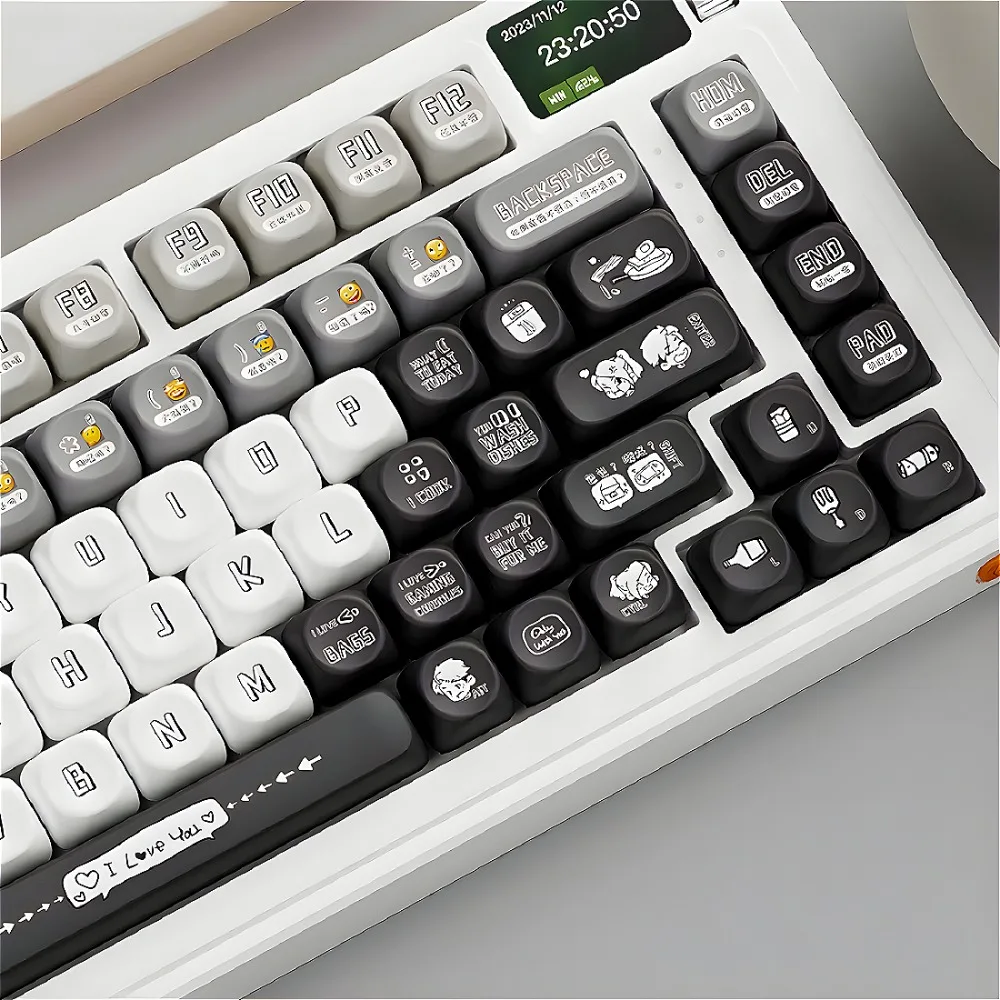 

Black and white OQO height keycap set PBT small full set, couple story theme, suitable for 61/87/104/108 mechanical keyboard