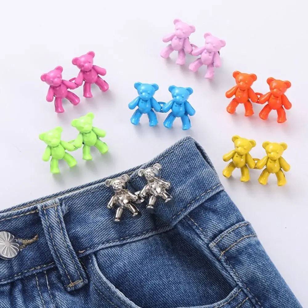 

2Pcs Adjustable Waist Clip Detachable Metal Bear Tighten Waist Button for Women Skirt Pant Jeans Metal Pins Clothing Accessories