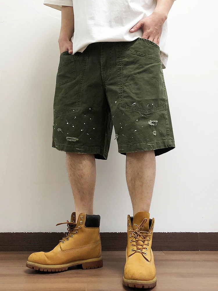 

Unisex Loose Fit Heavyweight Washed Distressed Workwear Shorts HJD Youthful Summer Breathable Straight Leg Pants