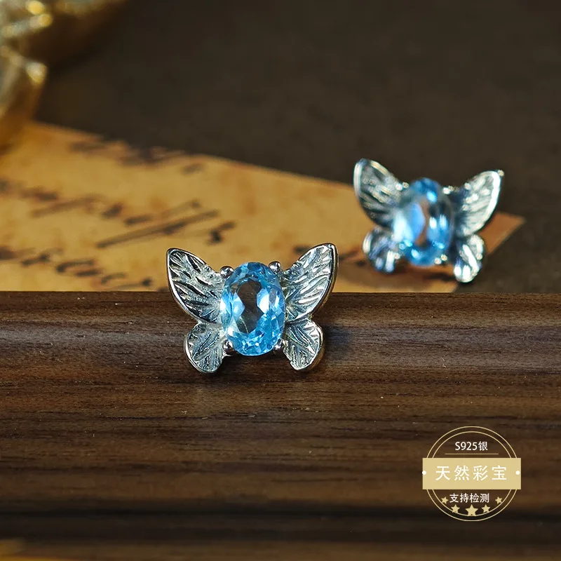 

Серьги-гвоздики с натуральным драгоценным камнем и топазом, стерлинговое серебро 925, легкие роскошные серьги высокого класса