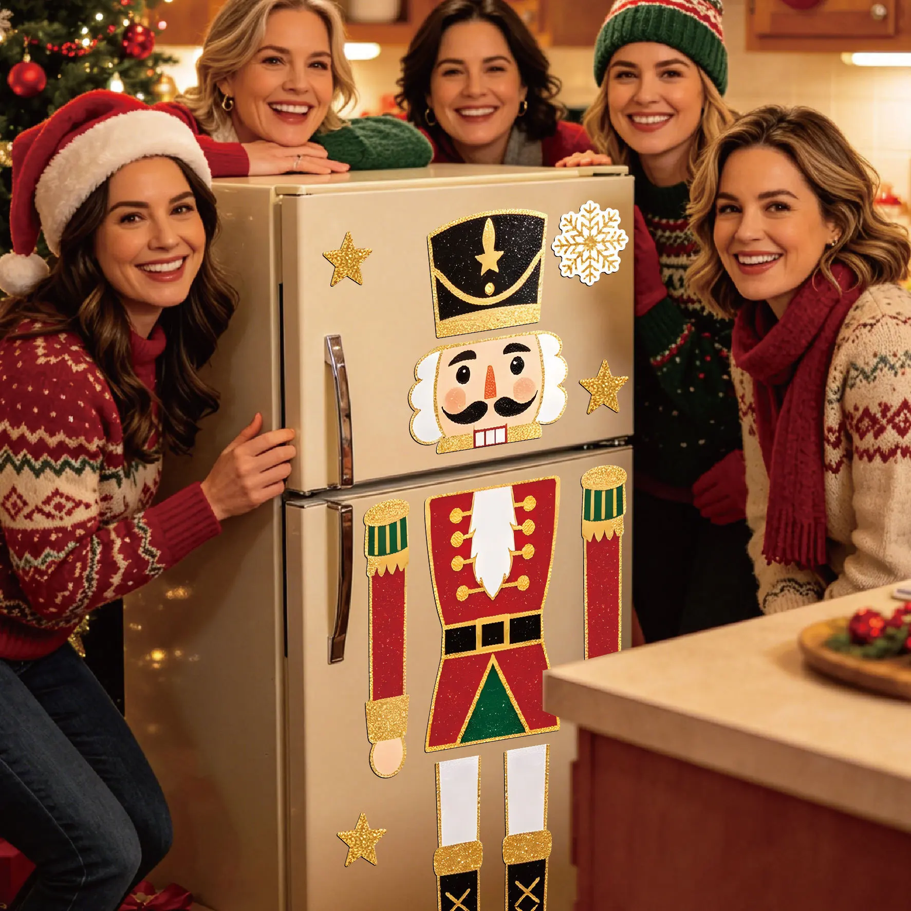 Christmas Nutcracker Refrigerator Magnet Set Glitter Xmas Magnetic Stickers for Fridge Dishwasher Home Kitchen Holiday Decor