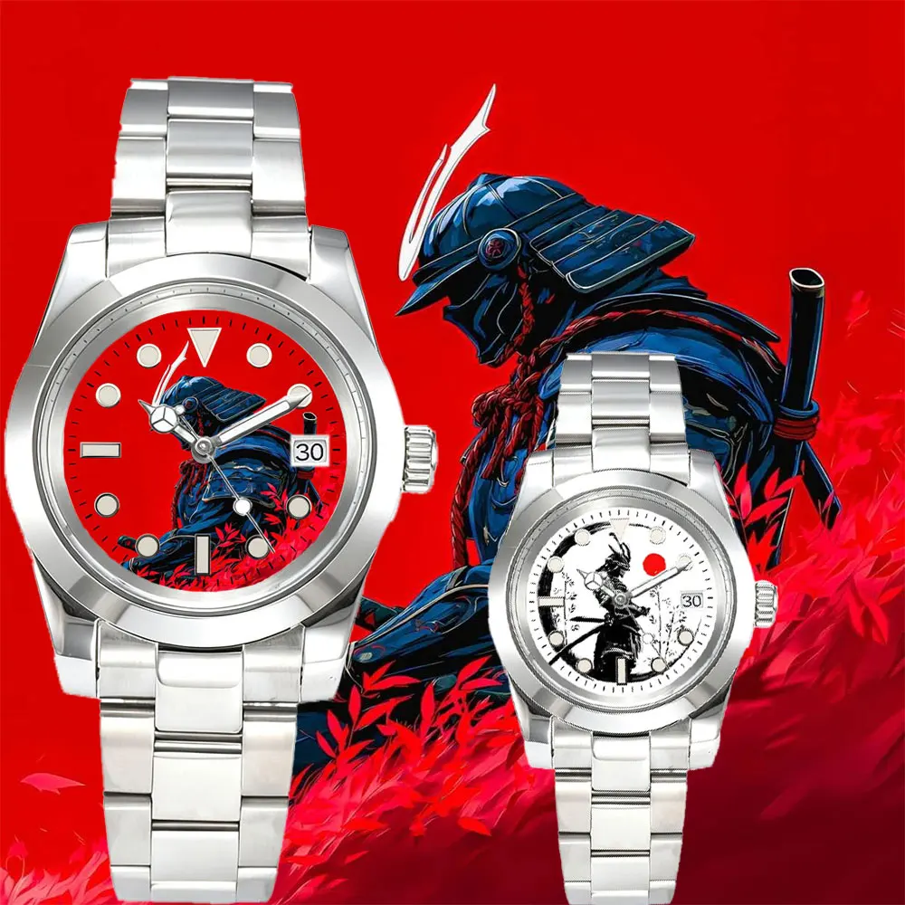 Orologio da uomo creativo stampato a colori da 39 mm Orologio cinese NH35 con movimento meccanico automatico in vetro zaffiro in acciaio inossidabile