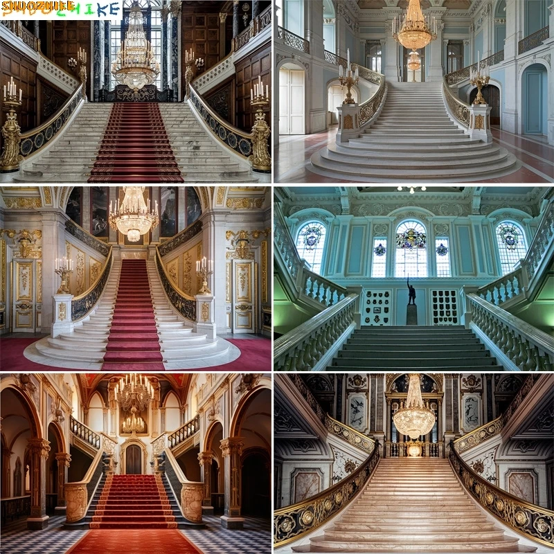 

Golden Palace Interior Background Elegant Hall Marble Columns Arch Windows Luxury Weddings Banquets Photography Backdrops GK-05