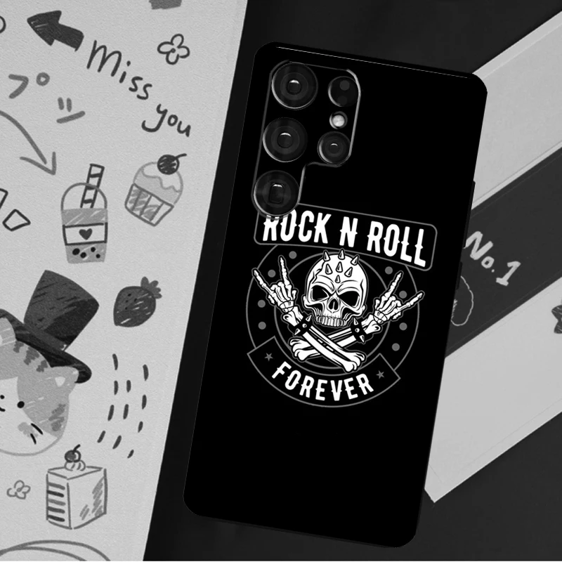 Custodia Rock and Roll Skull per Samsung Galaxy S23 S22 S21 Ultra S20 FE Note 20 Ultra S8 S9 S10 Note 10 Plus Cover