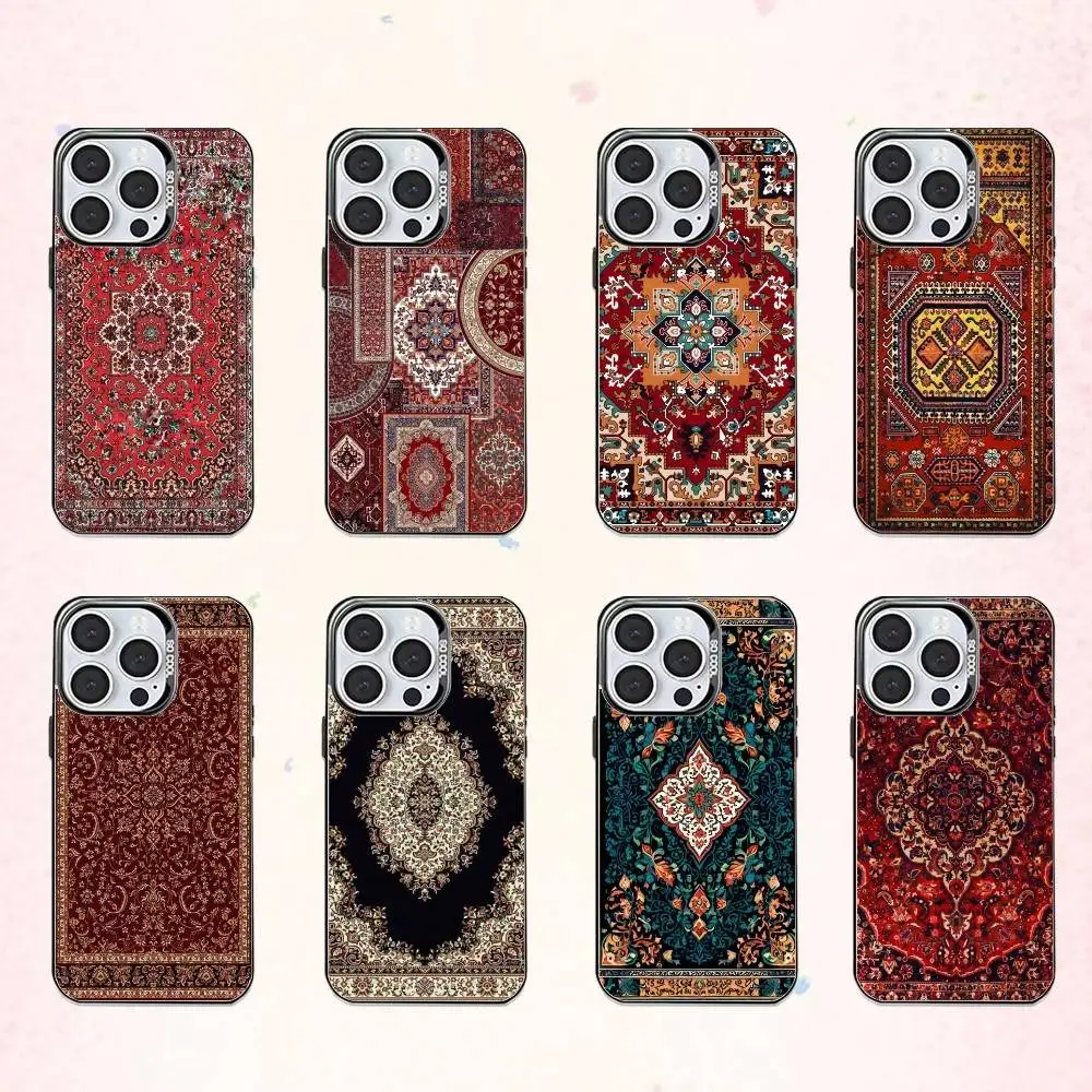 

T-Traditional Persian Rug Art Phone Case For iPhone17,16,15,14,13,12,11 Plus,Pro Max Colored Silver Plated Inside Cover