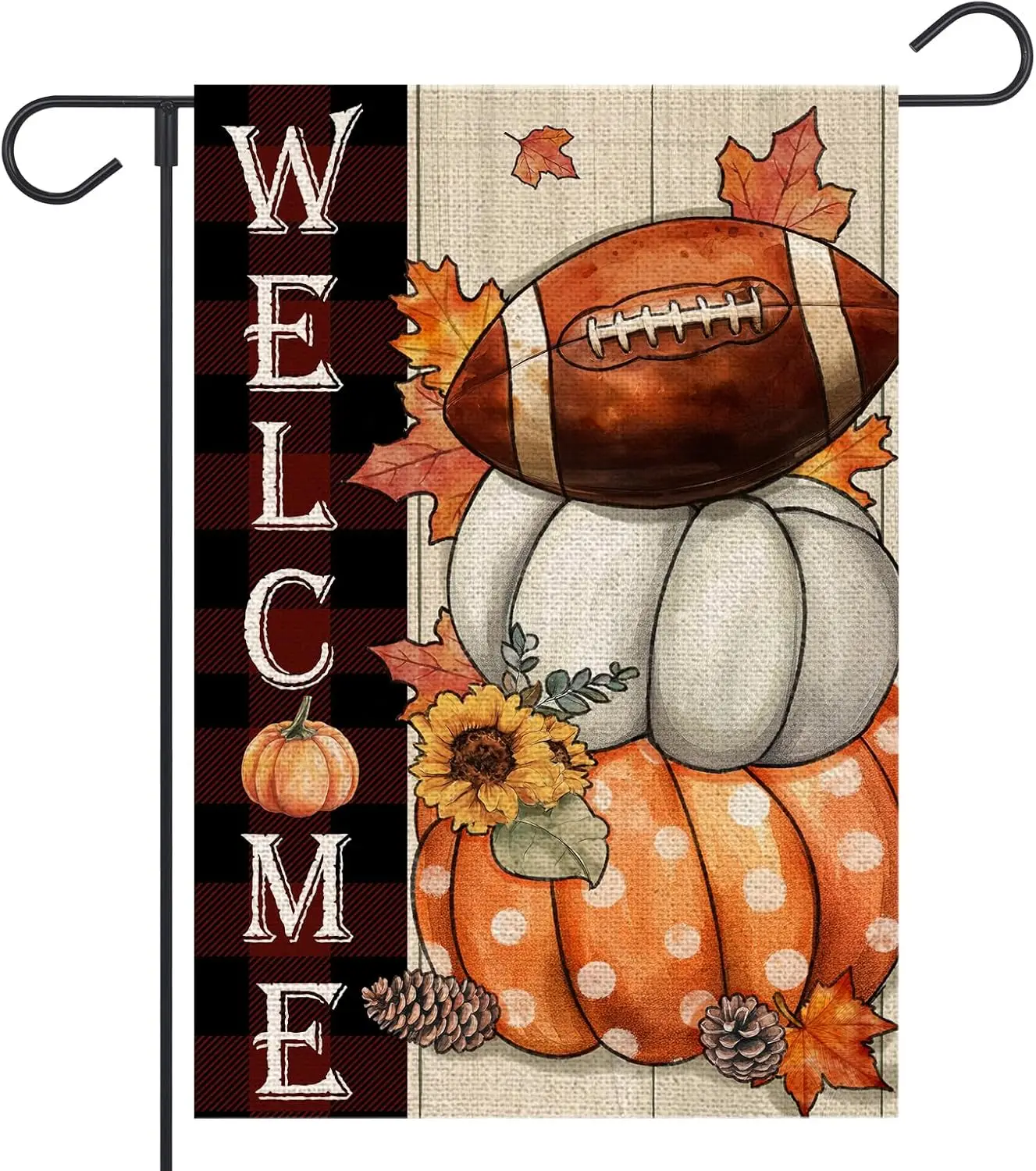 Fall Pumpkin Garden Flag 12x18 Inch Double Sided Autumn Football Flower Maple Leaves for Welcome Seasonal Holiday Outside Ya hhz
