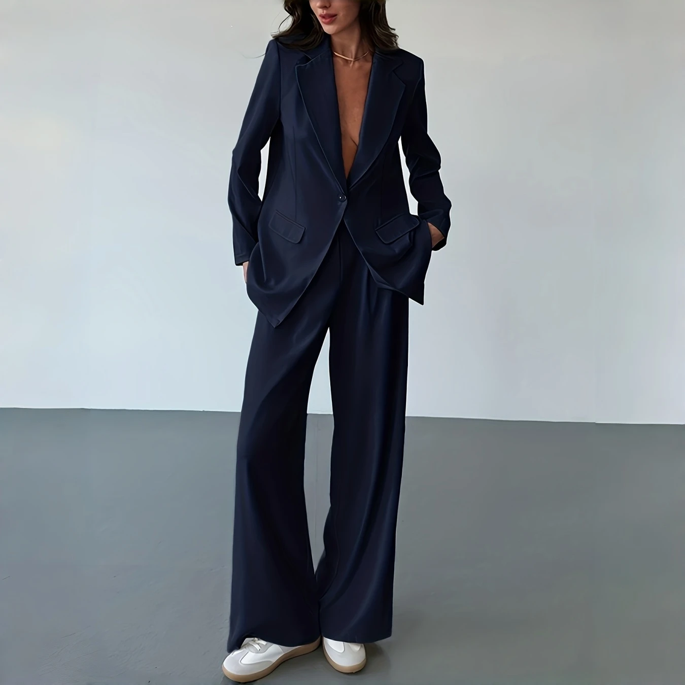 

Four Seasons, однотонный модный пиджак, широкие брюки, повседневные комплекты женской одежды, элегантный темпераментный комплект костюма