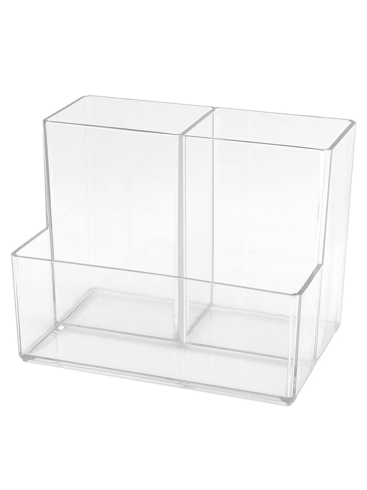 حامل قلم بلاستيكي شفاف للقرطاسية المكتبية ، قلم ممحاة مع 3 فتحات ، مكتب منزلي ، طلاب ، بسيط ، مدرسة ، مساطر مقاومة للاهتراء