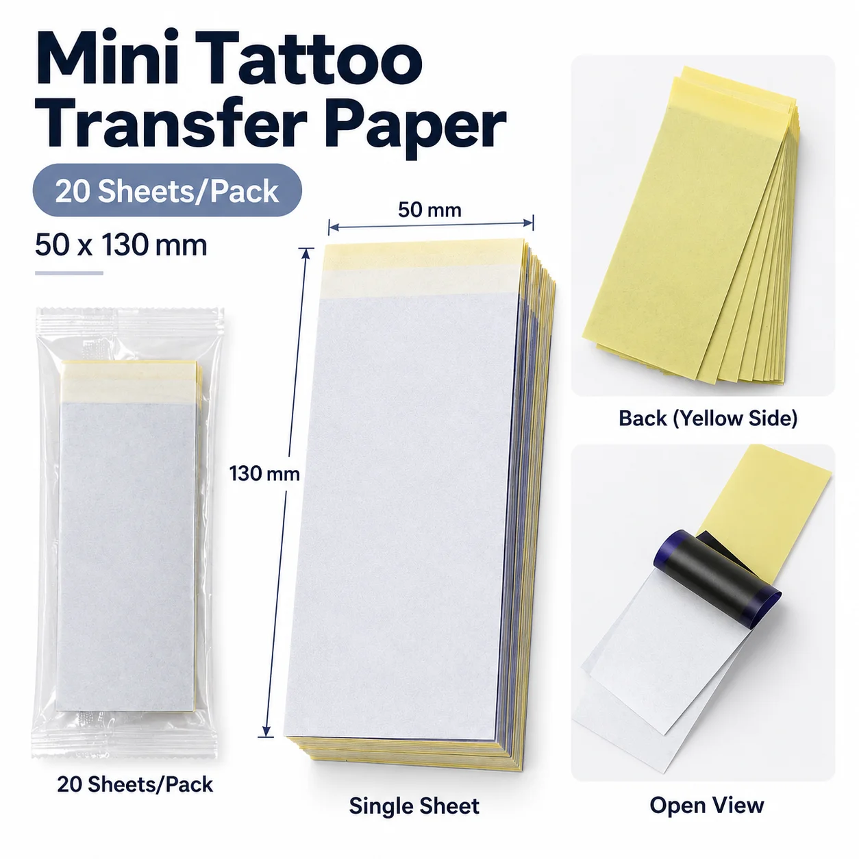 Thermal Tattoo Stencil Paper 50x130mm Butterfly Designs Clear Protective Bag 20/60/100 Sheets Compatible with 2 Inch Mini Printe