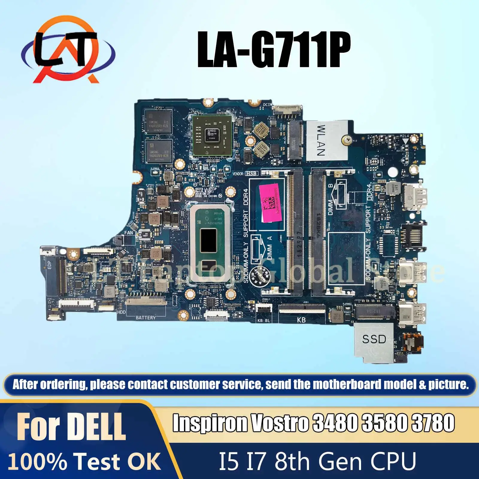 

LA-G711P материнская плата для ноутбука Dell Inspiron Vostro 3480 3580 3780 CN-0N2PHY 0CX07X материнская плата с I5 I7 8-го ЦП поколения