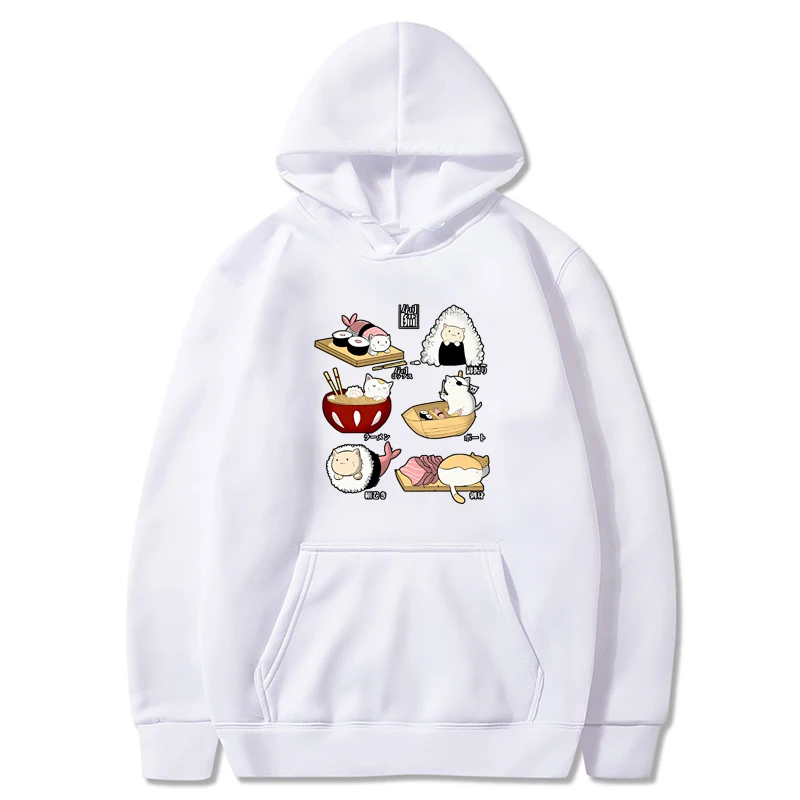 

Food Cute Cat Sushi Cartoon Style Mens Hoodie And Women Long Sleeve Harajuku Casual Hoodie Oversize Fashion Clothing