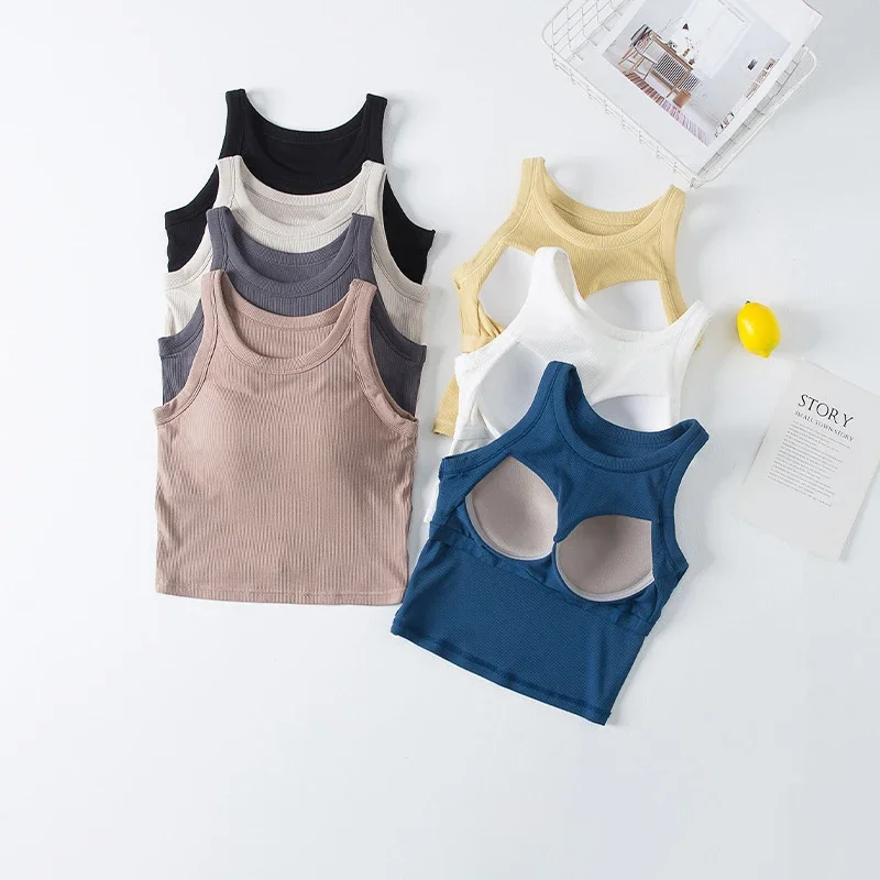 Spring and summer new women\'s modal with chest pad vest bra one-piece vest home service camisole crop top women camisoles