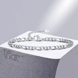 Vnox 3/5mm Width Figaro Chain Bracelets for Women Men, Anti Allergy Stainless Steel Link Chain Wristband, Length Adjustable