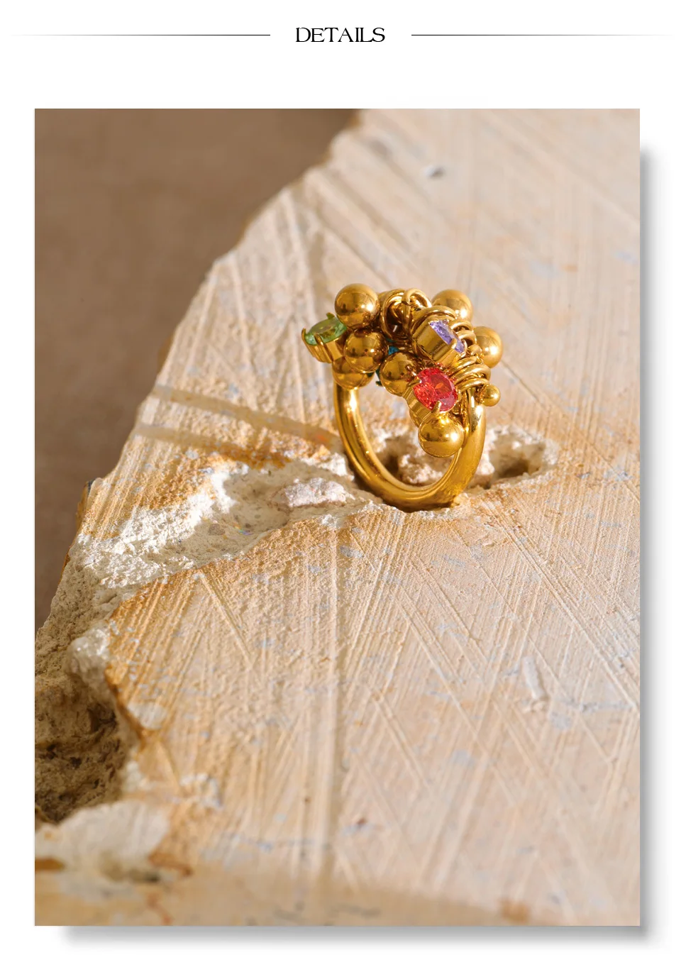 Yhpup Größe 678 Edelstahl Bunter Zirkon Runder Kugel-Anhänger Ring für Frauen Trendiger Handgefertigter Fingerschmuck – Detail 6