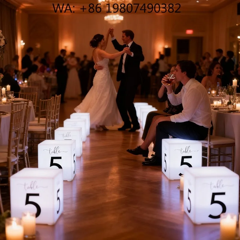 Custom Logo Wireless RGB LED Cube Table Chair Set Remote Control RGB Luminous Furniture for Bar Wedding Hotel Party Event Decor