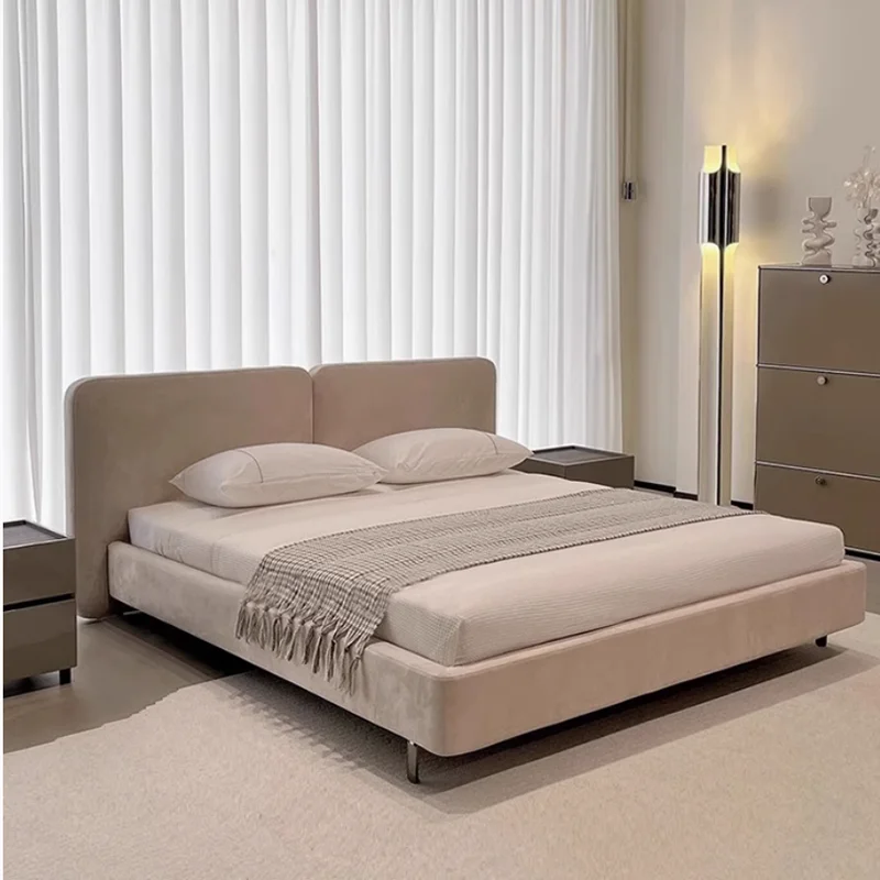 

Beige Simple Modern Double Bed Luxury Vintage Space Saving Small Double Beds Pliable White Cama Matrimonio Bedroom Stuff