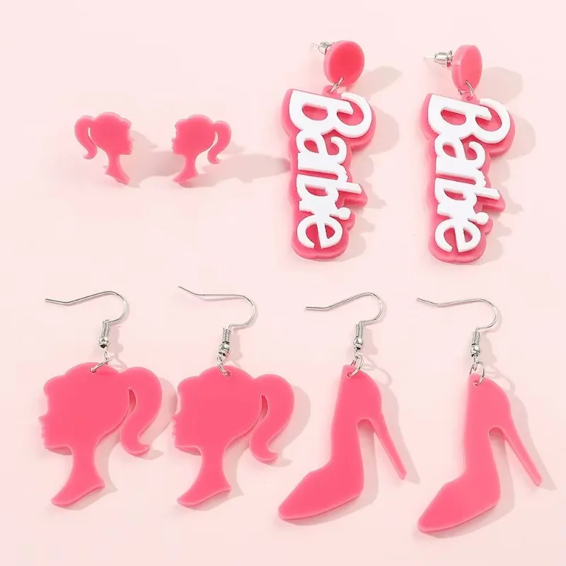 Pink Personality New Barbie Earrings Love Letter Acrylic Creative Fashion Girl Fashion Jewelry Accessories Birthday Party Gift