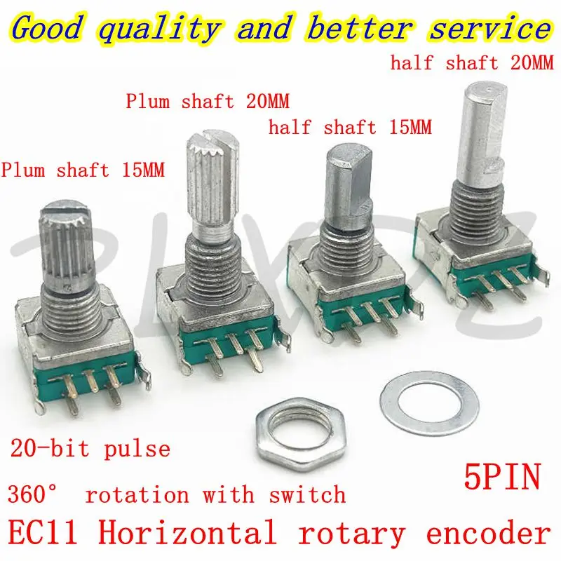 Image of 5PCS EC11 horizontale drehgeber 15/20mm 5PIN Pflaumenblüte welle D halb welle 20-bit puls digitale potentiometer Mit schalter