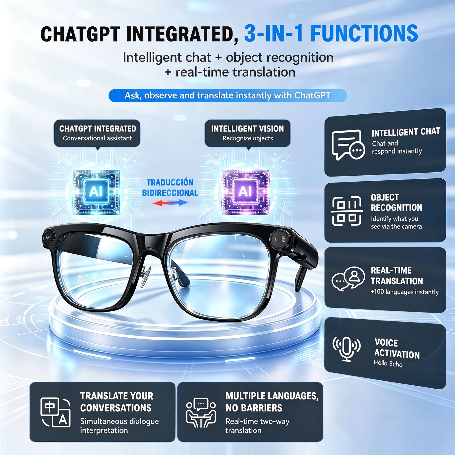 iifactor 2026 New Smart Camera Glasses AI Translation Bluetooth Call Recording Listen Music Cycling Sunglasses Travel Eyewear