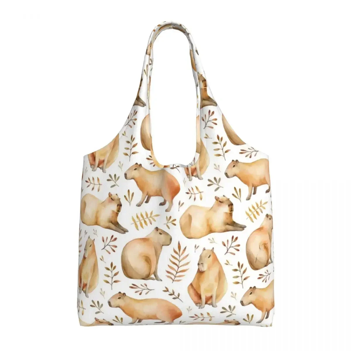 

Capybaras And Leafs Watercol Pattern Grocery Tote Shopping Bag Women Kawaii Canvas Shopper Shoulder Bag Large Capacity Handbags