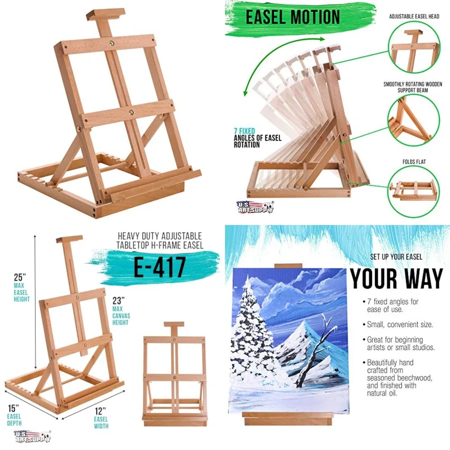 

Heavy Duty H-Frame Tabletop Easel - Artist Studio Desktop Drawing Table, Portable Drafting Table, Adjustable Art Board, Tabletop Easel for Painting, Holds Up to 23" Canvas