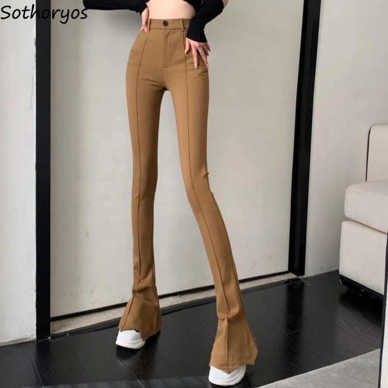 High Waisted Pants Women Pure Color Spring Popular Bodycon Simple Graceful Basic Flare Trousers Fashion Ulzzang Female Street