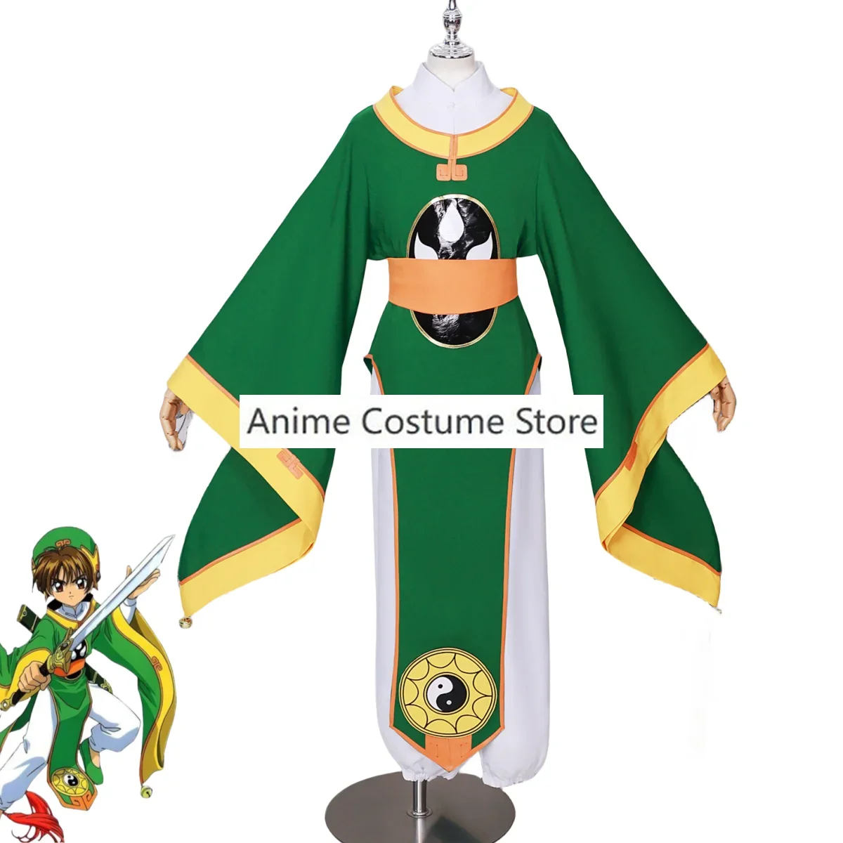 Anime Cardcaptor Sakura CCS Card Captor Li Syaoran Cosplay Costume Green Long Robe Shoes Wig Uniform Adult Man Hallowen Suit