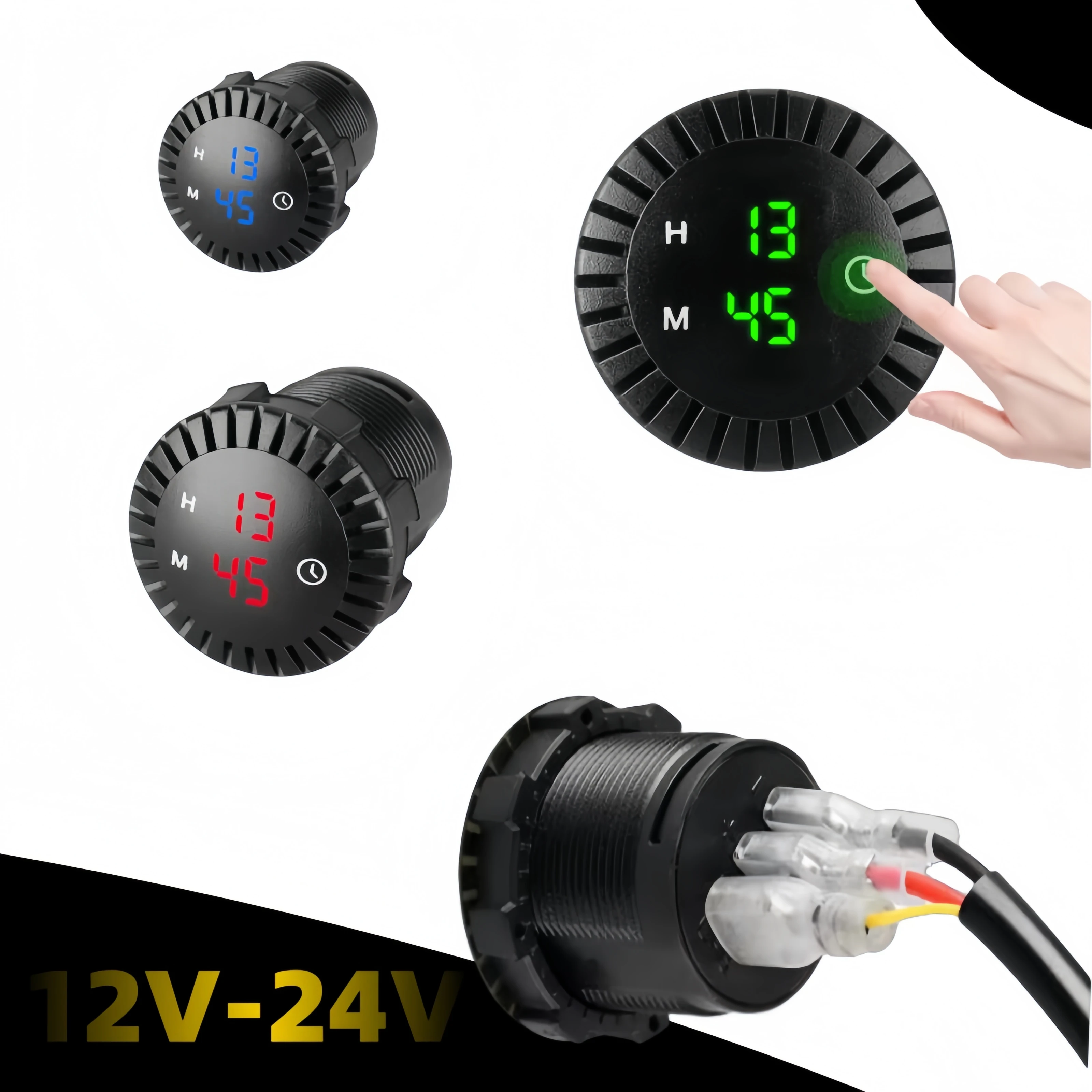 Universal Light Switch Charger Accurate Digital Car Clock Waterproof Touch Screen 12V 24V Auto Boat Motorcycle LED Display