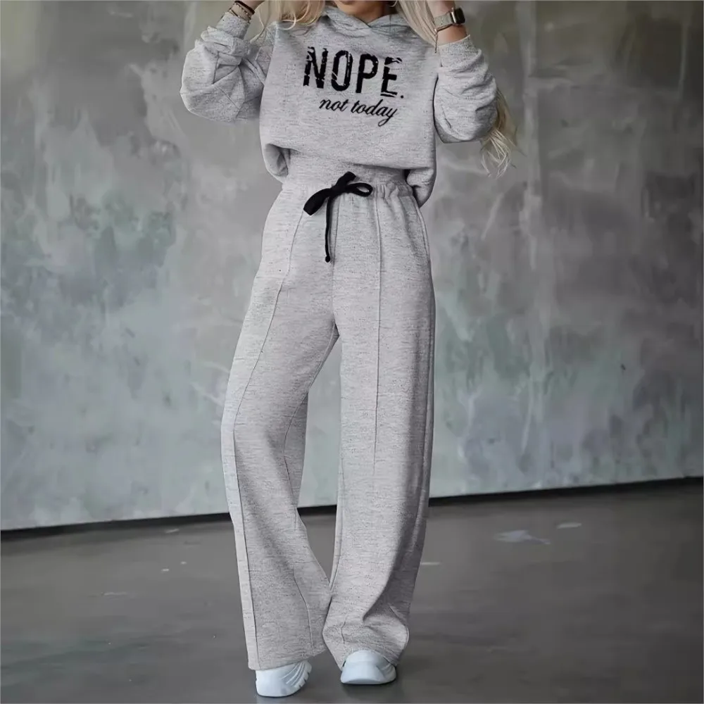 Fashion Letter-printed Hooded Sports Suit Women\'s Winter New Simple Casual Thick Sweatshirt Jogging Pants Female 2 Piece Set2025