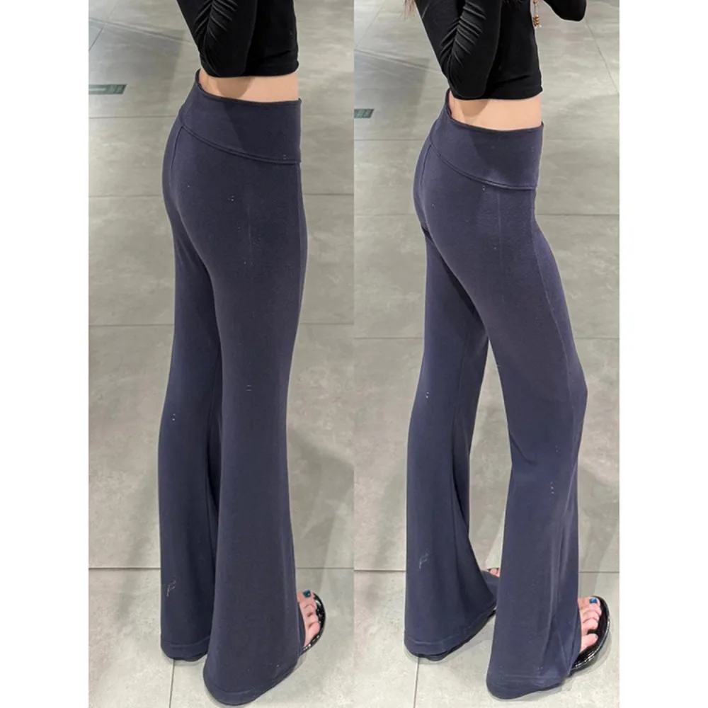 Pantaloni da yoga da donna leggermente svasati blu navy, pantaloni sportivi autunnali a vita bassa e aderenti, per sollevare i fianchi di piccole dimensioni