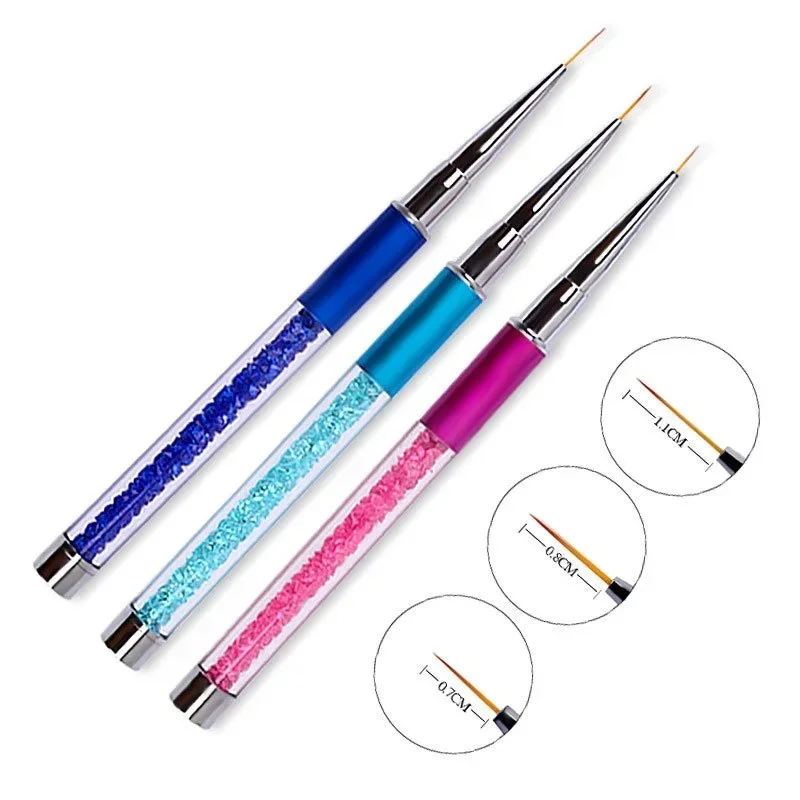 Manufacturer's Direct Sales Nail Tools, Three Color Metal Rod Nail Drawing Pen with Diamond Nail Carving Color Painting Brush